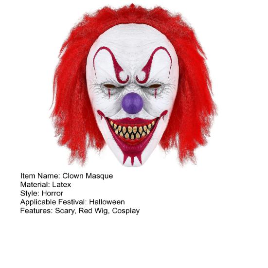 Scary Halloween Clown Masque with Red Hair Full Head Adult Evil Joker Latex Masque for Halloween Party Cosplay Masquerade Costume
