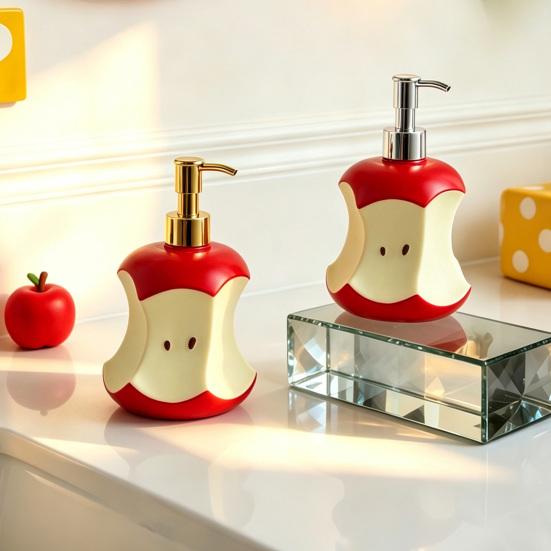 300ML Bitten Fruit Refillable Soap Dispenser, Liquid Hand Soap Shower Gel Container, Empty Pump Lotion Bottle for Bathroom Kitchen