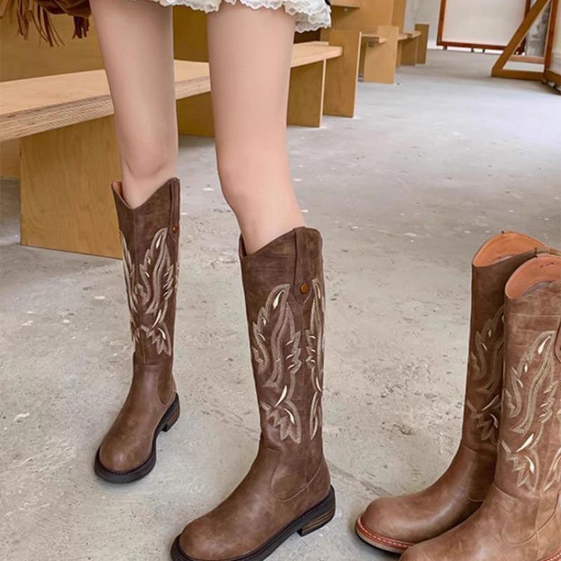 Retro Boots Female Western Cowboy New Martin Boots Embroidered Rad Knight Xinjiang Boots