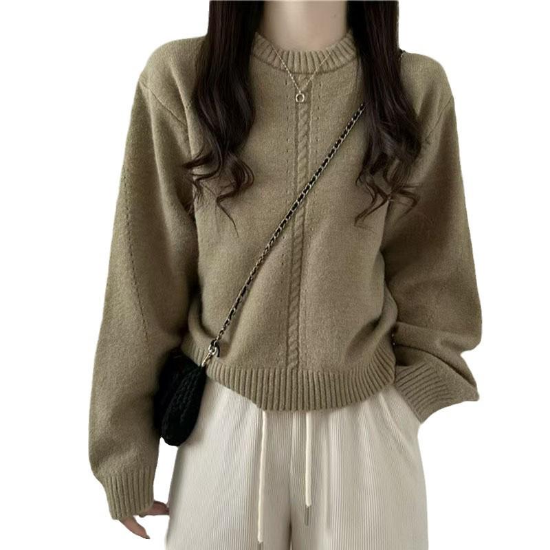 Women's Twisted Wool Knit Outerwear - Round Neck, Loose Fit, Lazy Style, Autumn/Winter.