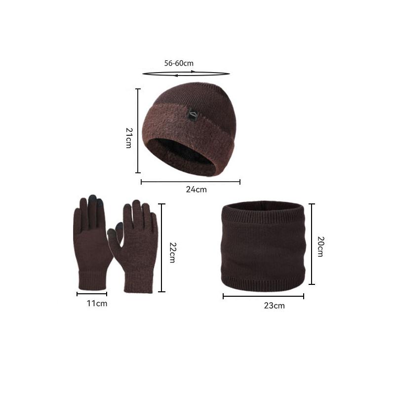 Winter Men's Knitted Hat Scarf Gloves Warm-Keeping Kit Large-Head Velvet Thick Wool Hat