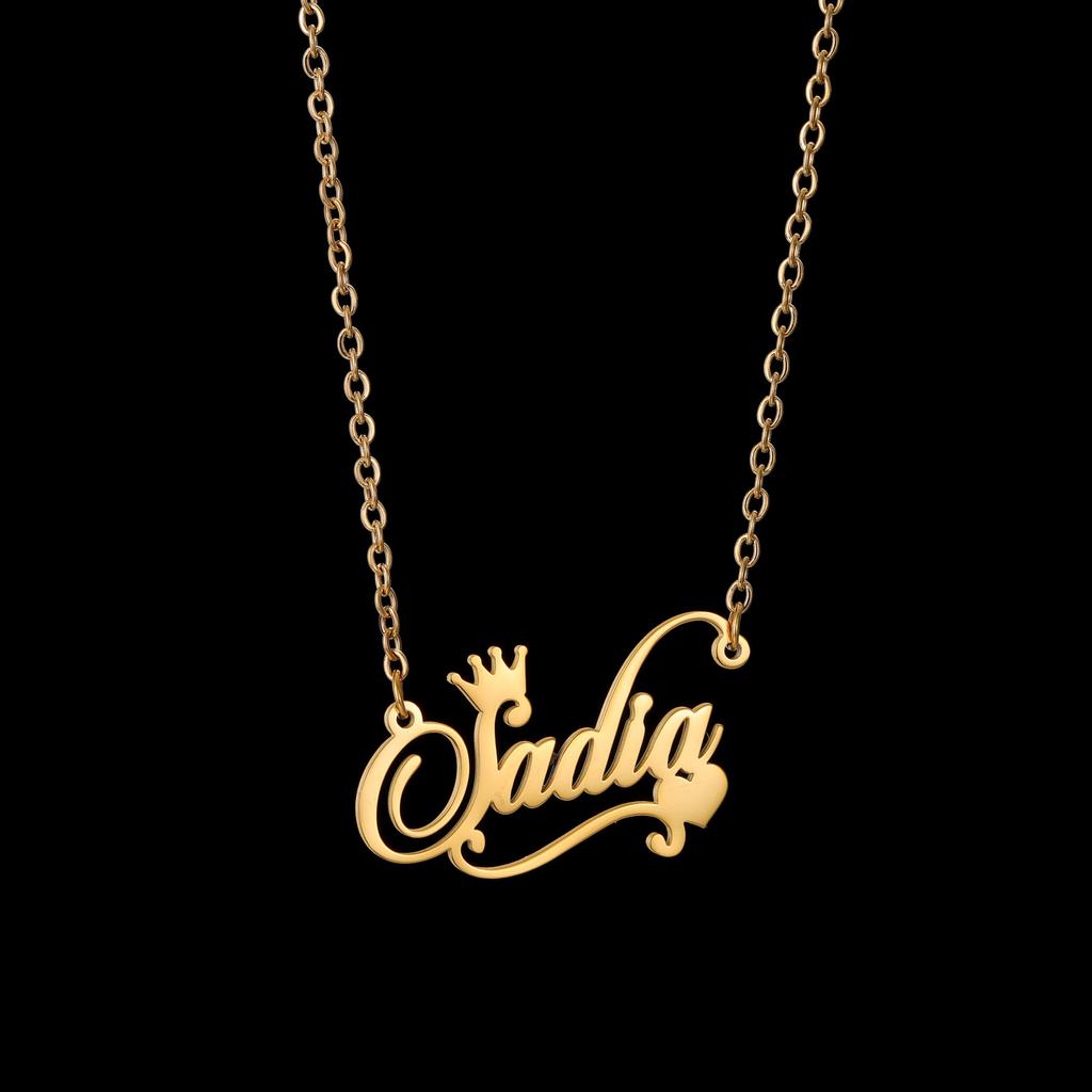 Atoztide Personalized Custom Name Necklace for Women Stainless Steel Crown Heart Pendant Blade Chain Birthday Jewelry Gift