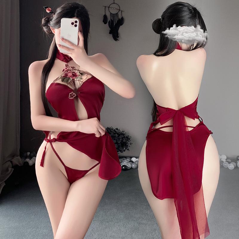 Manyan Sexy Halter Neck Cutout High Waist Split Cheongsam Lingerie