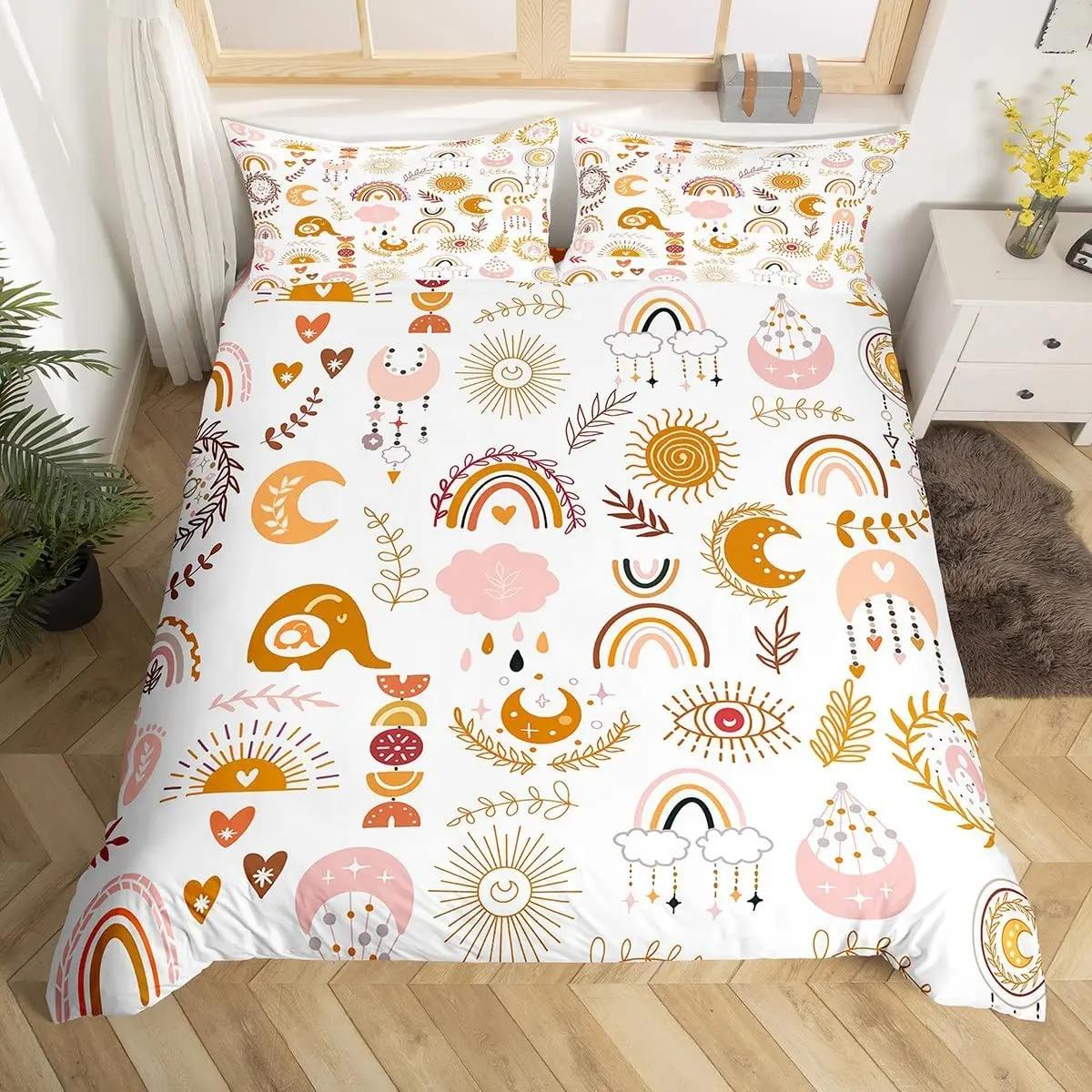 

Cartoon Rainbow Bedding Set 3D Printed Duvet Cover Set Soft Single Twin Double Queen King Size For Birthday Gift For Girls Women 135cmx200cm