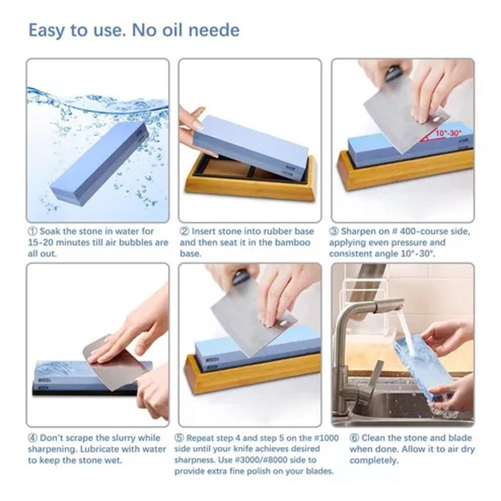 4001000 30008000 Grit Premium Whetstone Set Cut Sharpening Stone Kit Sharpener for All Blade