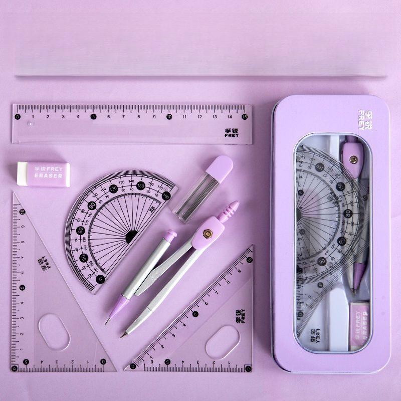 7-piece Set of Ruler, Triangle Ruler, Protractor, Compass, Student Stationery, Back To School Math Supplies