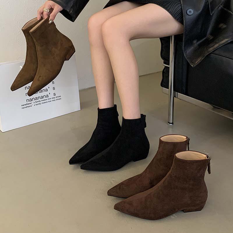 inner suede pointed short boots for women 2025 autumn and winter new velvet women's boots Korean version thin boots fashion boots for women