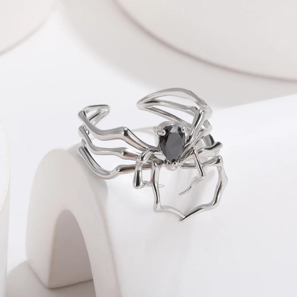 Retro Spider Rings for Women Men Sliver Color Opening Animal Ring Punk Gothic Y2K Jewelry Halloween Accessories Party Gift 2025