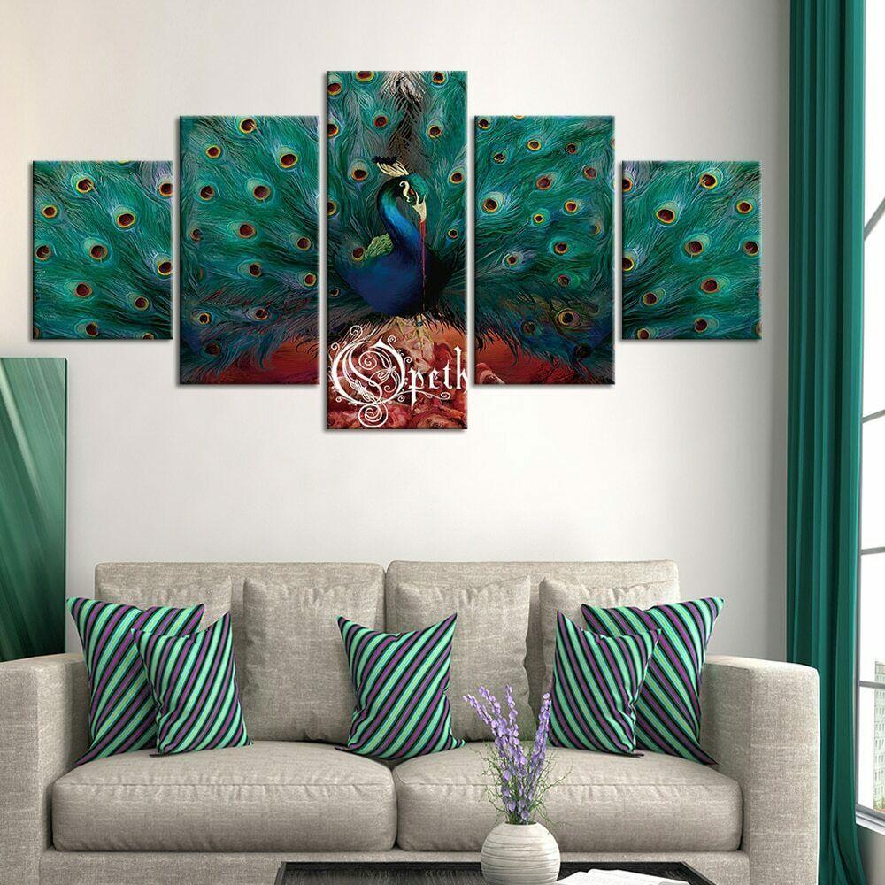 5Pcs Peacock Bird Feather Decor Pictures Paintings Art Poster No Framed 5 Panel Room Decor Modern Abstract Canvas HD Print
