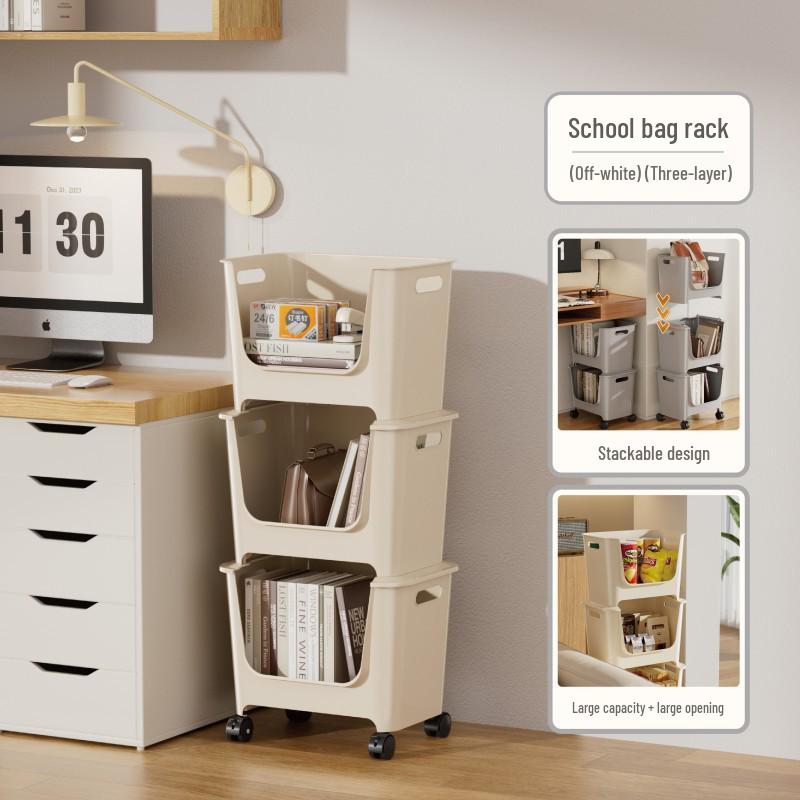 Stackable Multi-Layer Storage Shelves: Under Table Organizer with Wheels for Snacks, Drinks, Toys, and More