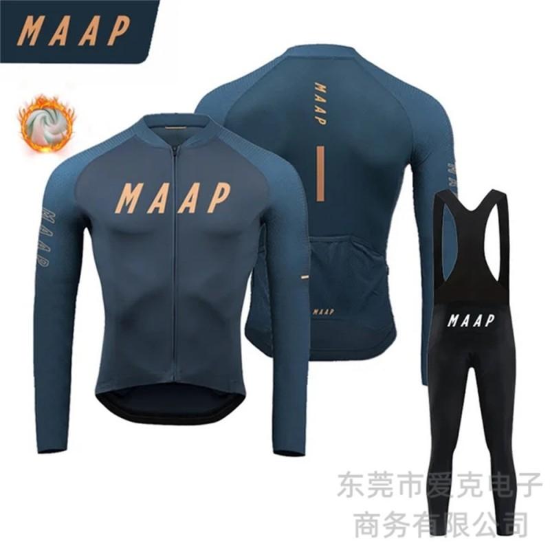 Mens Thermal Long Sleeve Cycling Jersey Fleece Set Road Mountain Biking Wear