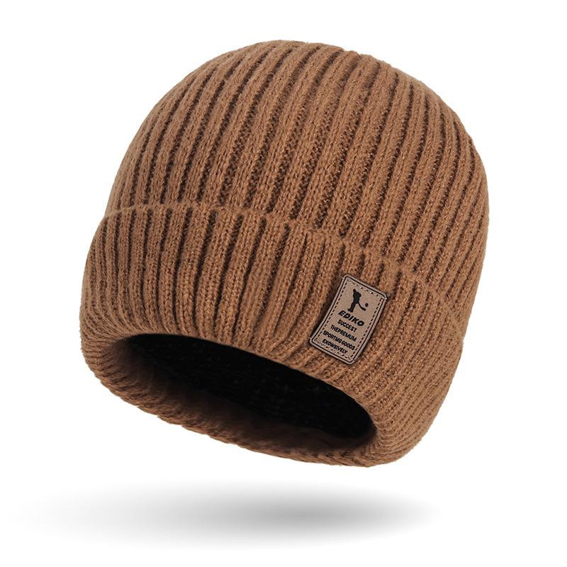 Solid Color Casual Fleece-Lined Thickened Warm Knit Hat for Men, Ear-Protecting Cold-Resistant Beanie