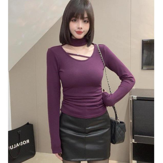 New Style Elegant Halterneck Slim Fit T-Shirt for Women - Versatile Fashion Base Layer Top.