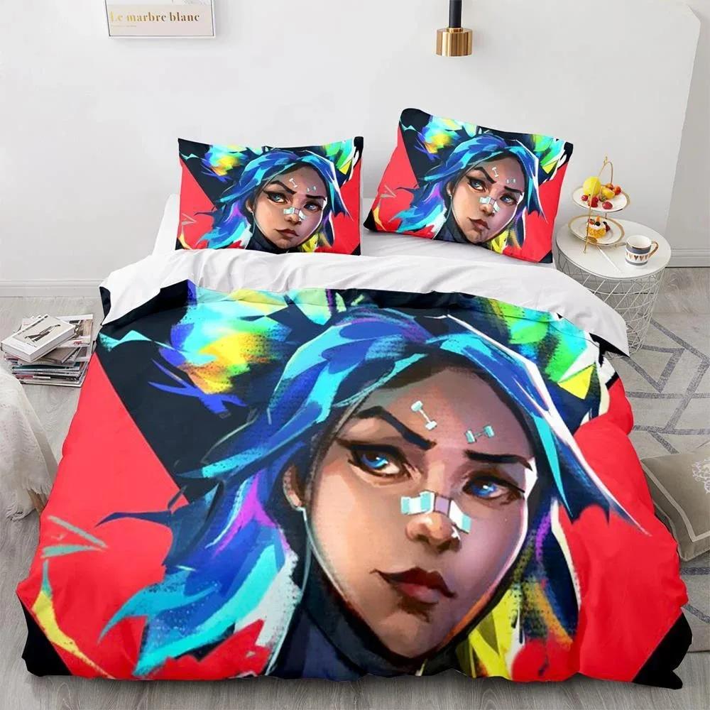 Game Valorant Neon Beding Set Young Boys Young Girls Twin Quen Sized Dimensions Soft Duvet Cover Pilowcase Bed Children Kids Adult People Fashion Home