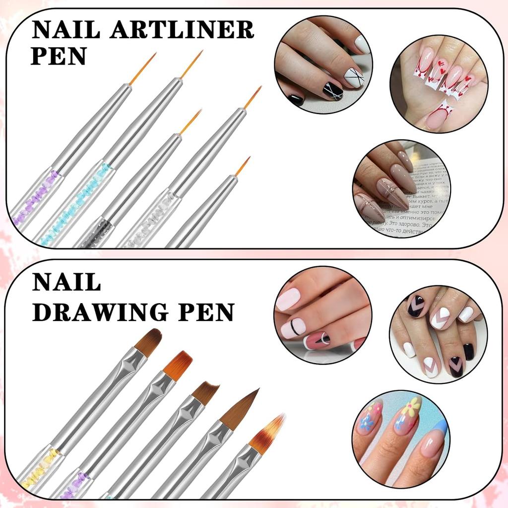 Nail Art Brushes Set, 10 Pcs Nail Brushes for Nails Art Double-Ended Acrylic Nails Brush with Nail-Liner Brush Dotting Pens for Nail-Design-Brushes