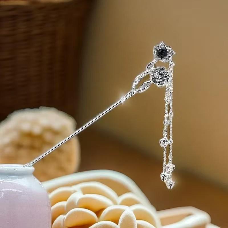 2025 High-End Silver Miao Ethnic Tassel Hairpin for Women.