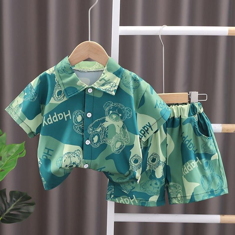 Adorable Boys Hawaiian Floral Shirt And Short Set For Summer Beach Vacation In Soft Cotton