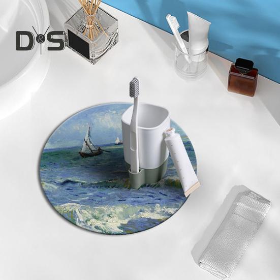 Saugfähige Unterlage für Kieselalgen-Schlammwaschbecken, Tassenuntersetzer, rutschfest, isolierend, rutschfest, wasserabsorbierend, verbrühungshemmend, Tischdekoration, Tasse mit Blumendruck