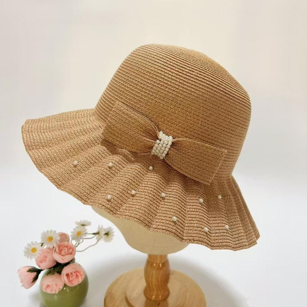 Japan Ca4 Original Fisherman'S Hat Children'S Summer Sun Protection Straw Hat Pleated Bow Basin Hat Mixed Color Braided Sun Hat