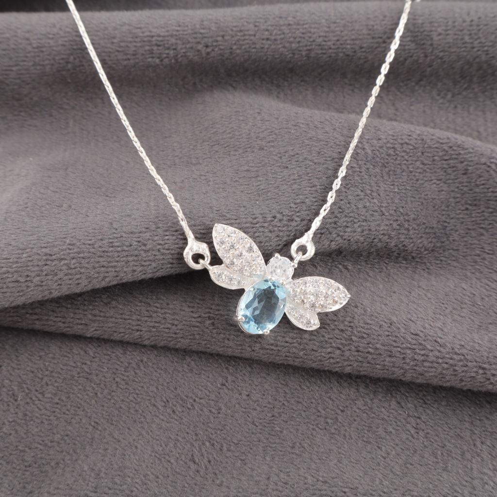 Sky Blue Topaz Gemstone 925 Sterling Silver Jewelry Zircon Women Pendant  Gift CZP-12-5