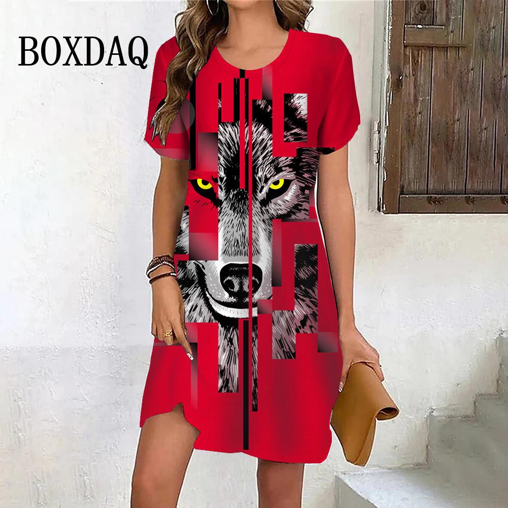 

Женское платье с коротким рукавом и принтом 3D Wolf, летнее повседневное свободное платье с круглым вырезом, модная уличная одежда, большие размеры, женское платье в стиле хип-хоп, Vestidos 8XL