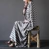 2024 Spring Ethnic-Style Mid-Length Striped Cotton Linen Dress for Women