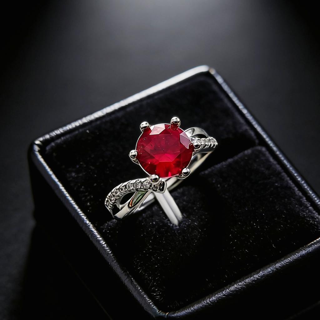 Jewelry Simulation 2 Carat Ruby Small Waist Ring Classic Fashion Six-Claw Color Treasure Ring