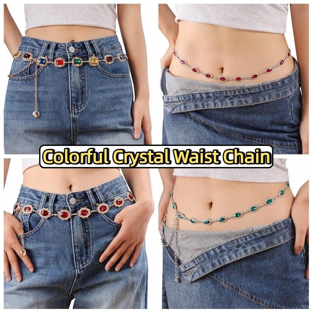 Gold Rhinestone Belly Belts Silver Y2K Waistband Simple Colorful Crystal Waist Chain Women