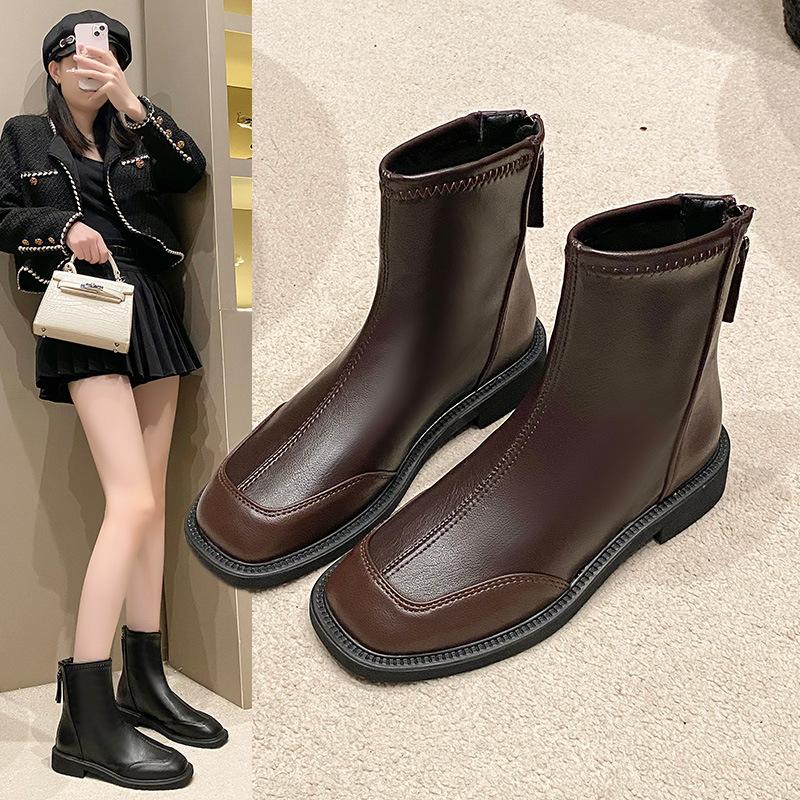 Women's Boots Back Zipper Adjustable Soft Elastic Sole Not Tired Feet Warm Breathable Thick Bottom Height Increase Fashion Comfortable Martin Boots