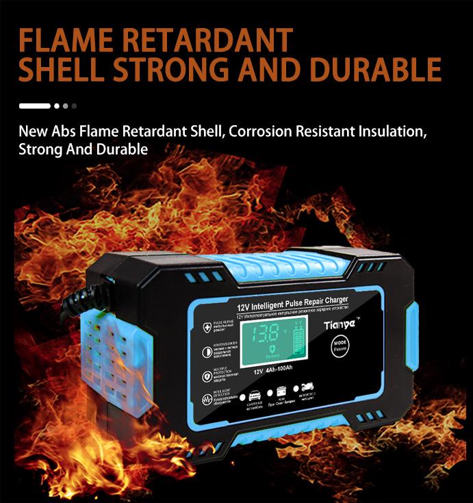 12V 6A Smart Pulse Repair Charger with LED Display for SUV & Motorcycle