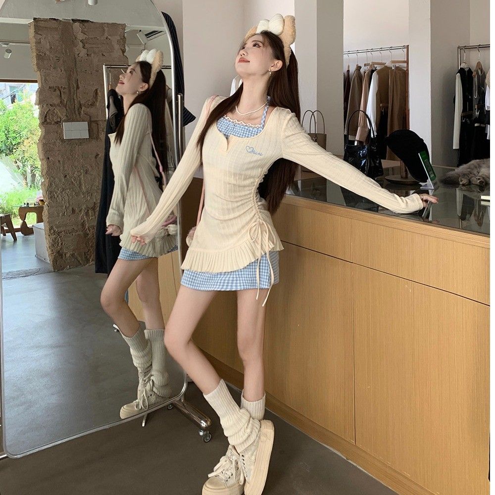 Pure Desire Sweet Spice Girl Style Two-piece Dress Women's Waist and Thin Short Skirt Autumn New Women's Skirt