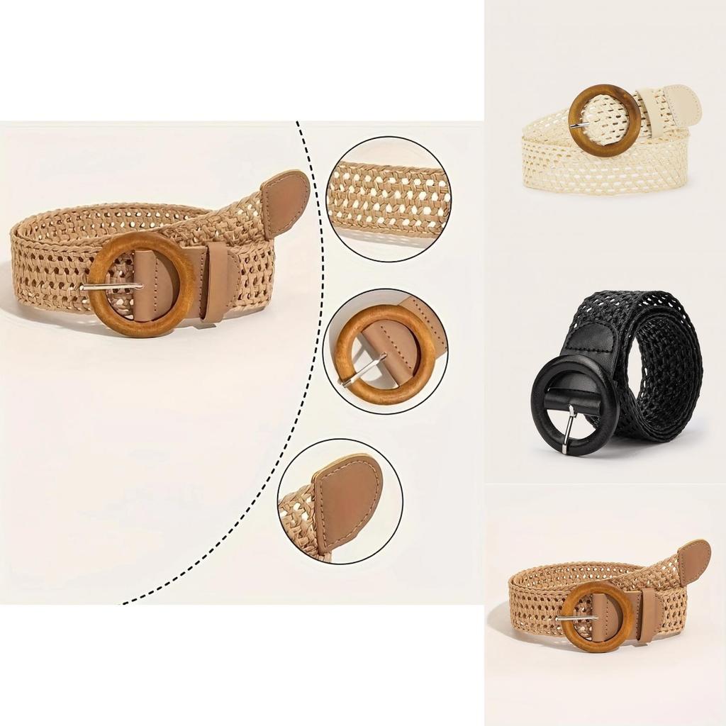 Bohemian Woven Cotton Linen Belt With Round Buckle For Women Summer Dress Accessories