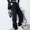 Women's Gothic Fashion High Waist Elastic Waist Overalls Punk Chain Hip Hop Pants Casual Street Tech Wear Plus Size S-4XL