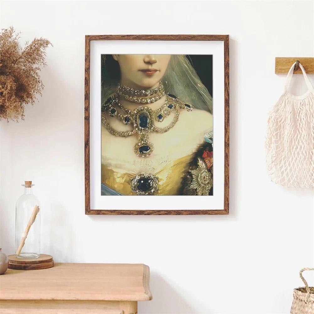 

Женский портрет, принты, художественный постер в стиле барокко, измененное искусство, женственная настенная живопись на холсте, максималистский принт, галерея, украшение стены 21cm×30cm NoFrame