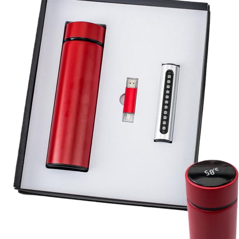 Luxury 3-in-1 Gift Set: Thermos, USB Drive, Parking Plate