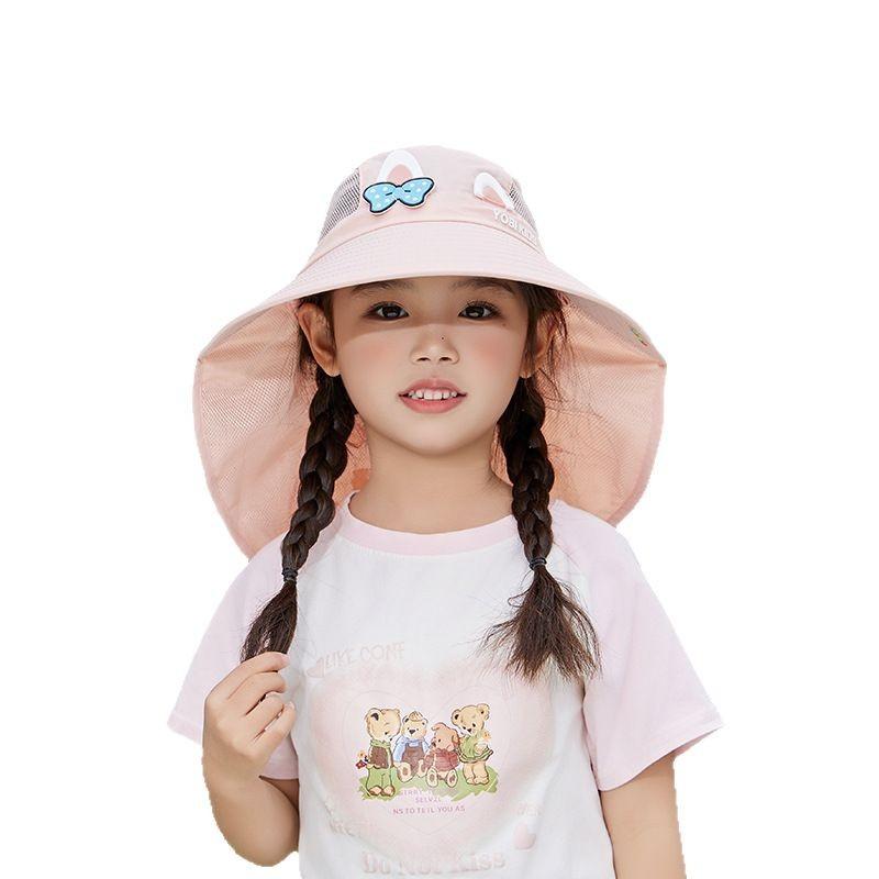 Children's Hat Summer Cartoon Sun Protection Sun Hat Face Protection UV Mesh Breathable Boy and Girl Shawl Hat