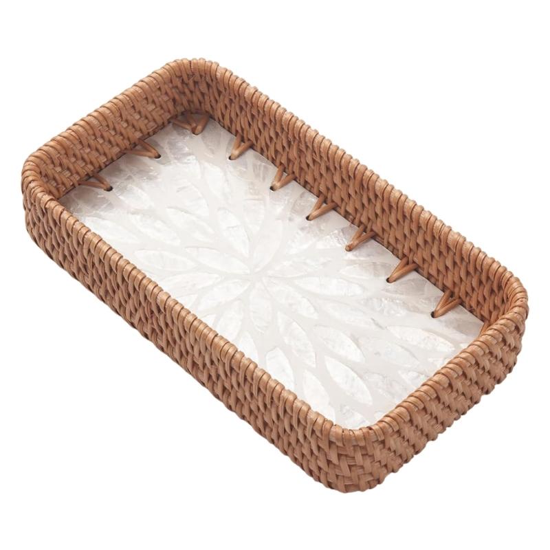 Elegant Rattan Jewelry Holder Decorative Serving Tray For Dresser Vanity Entryway Organize Accessories Watches Stylish Home Decors Gift