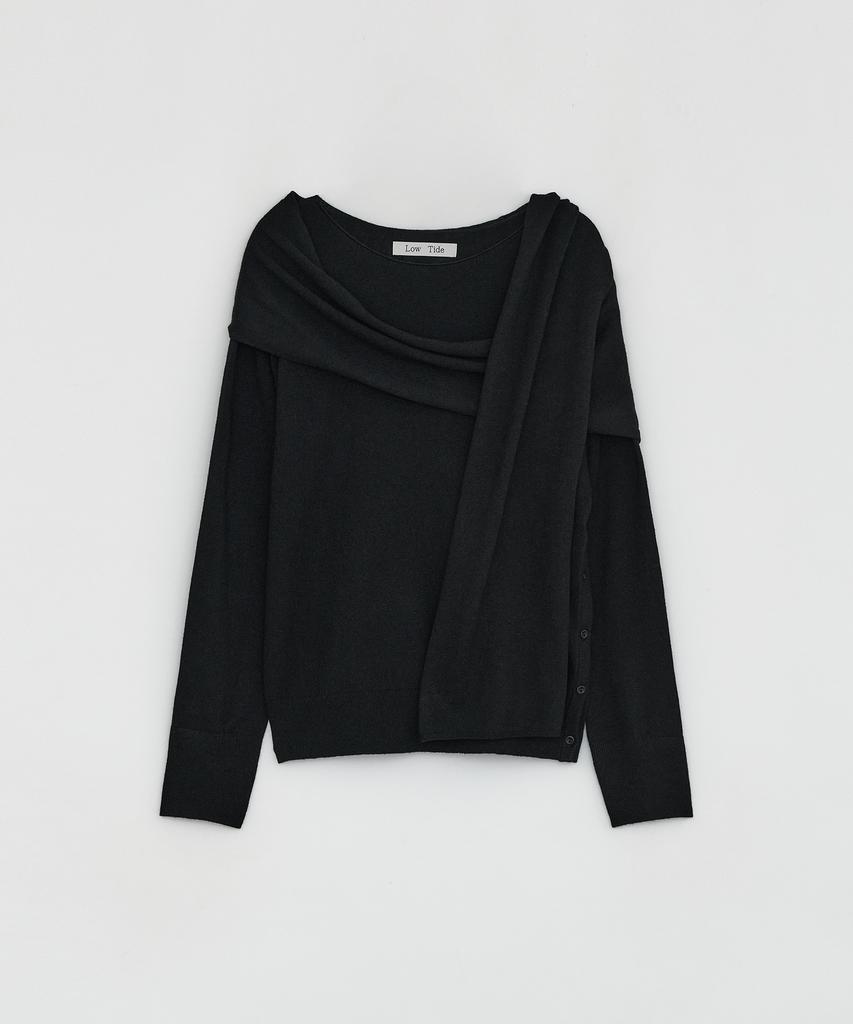 Loutaideu Muffler Side Button Knit [Black]