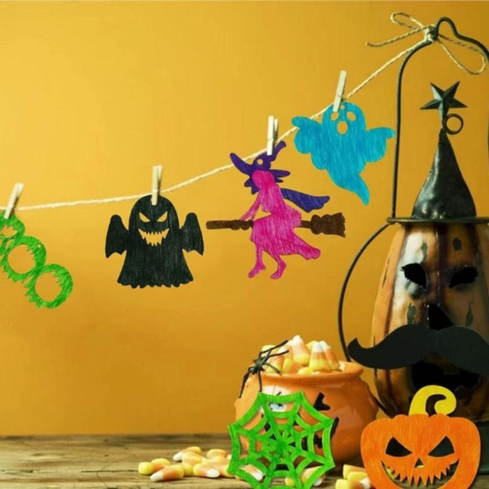 

12pcs Unfinished DIY Paintings Made Decorations Happy Halloween Decorations Home Decor