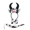 Animal Cosplay Accessory Set 3Pcs Costume Set Cow Ear Headband Bowtie Plush Tail Set Cosplay Party