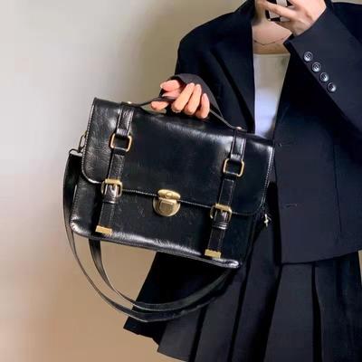 Czarna torba kurierska w stylu vintage, damska, nowa, ze skóry PU, solidna, crossbody, damska, retro, harajuku