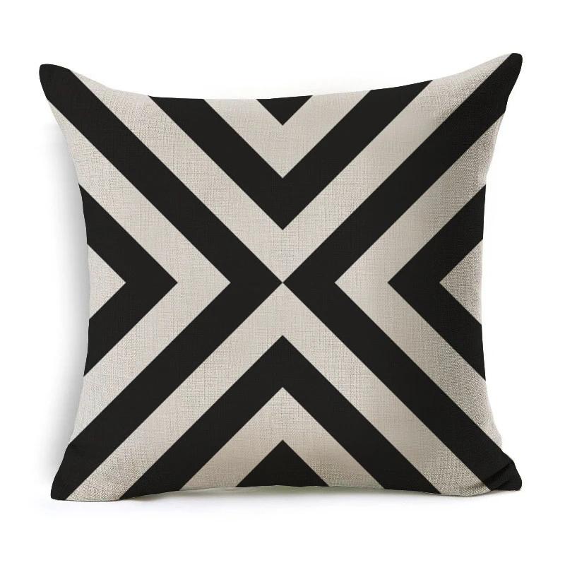 Black and White Geometric Pattern Fabric Linen Cotton Throw Pillow Waterproof Oilcloth Car Sofa Bed Decorative Pillowcase