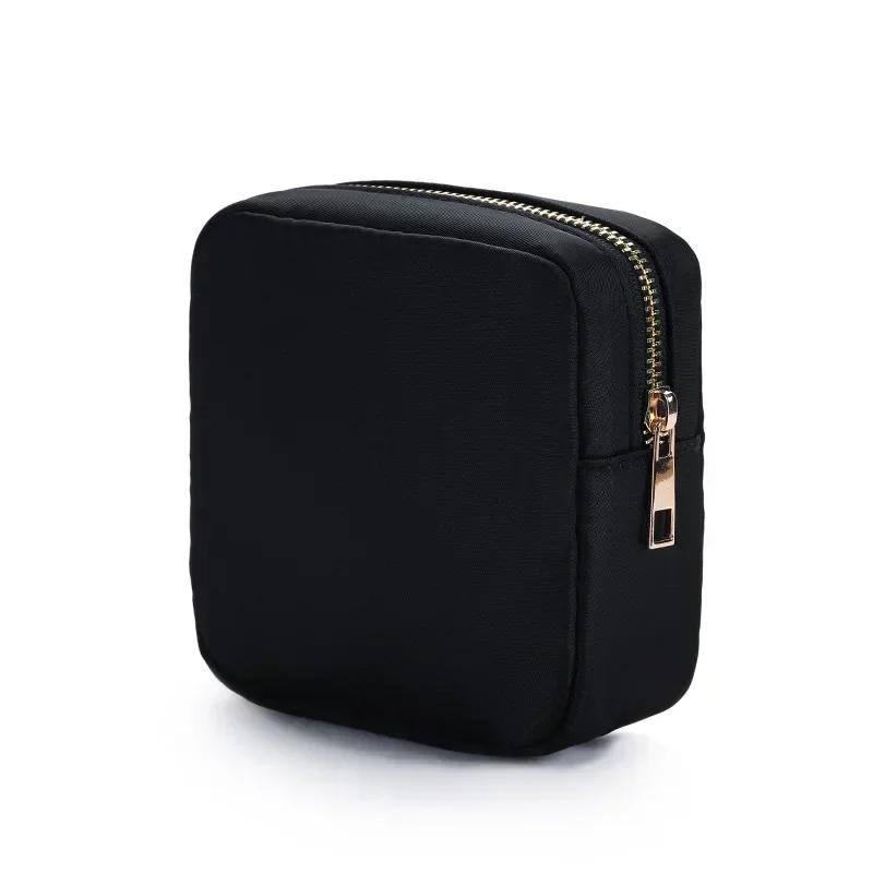 

New Women Nylon Mini Makeup Bag Toiletry Cosmetic Storage Bag Waterproof Zipper Small Pouch Coin Sanitary Napkin Purse for Women чёрный