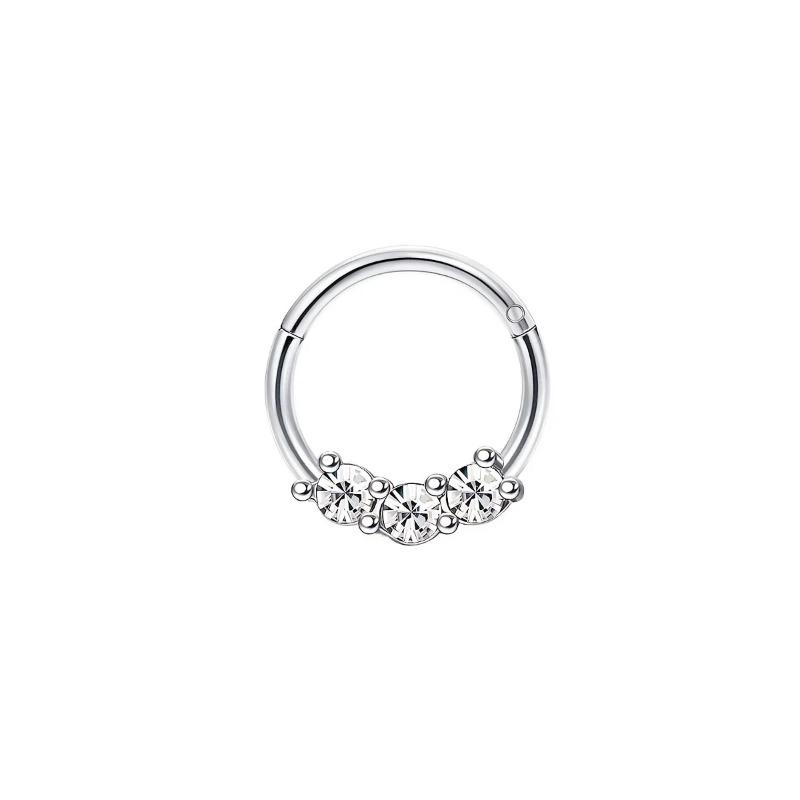 1/5pcs 16G Fashion 316L Stainless Steel CZ Hinged Septum Clicker Nose Hoop Rings, Daith Helix Tragus Cartilage Piercing Jewelry