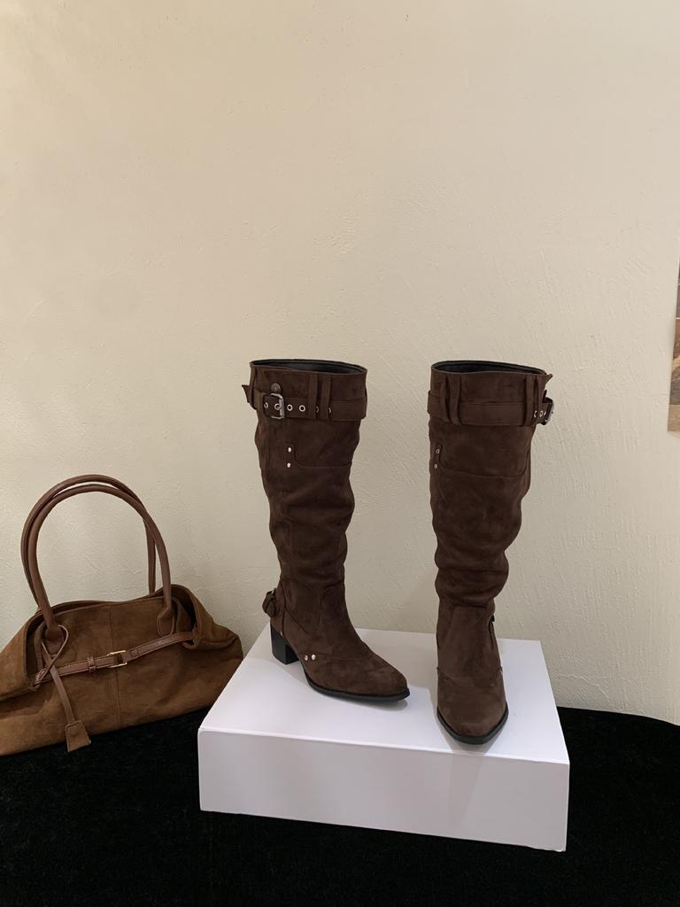 Coarse heel French pointed western cowboy boots women's boots new tall stacking boots