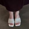 Sheepskin version~ Summer fashion new woven hollow mesh fashion outer wear stiletto one-word drag cool slippers women
