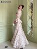 Spring Floral Sweet Elegant Long Sleeve Dress Set