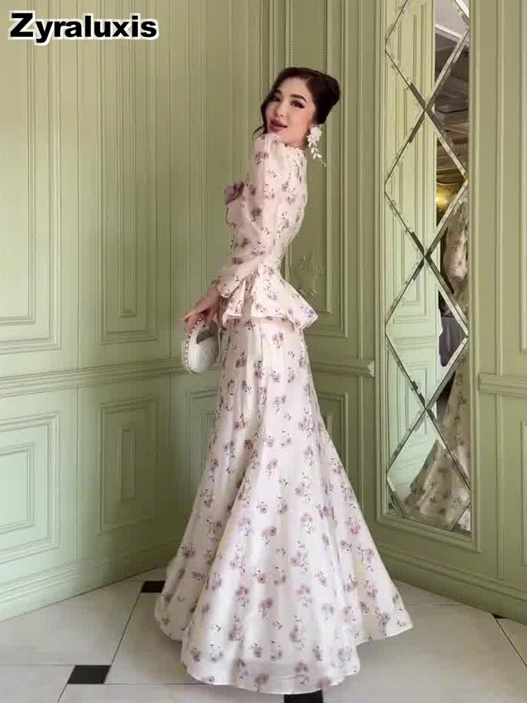 Spring Floral Sweet Elegant Long Sleeve Dress Set