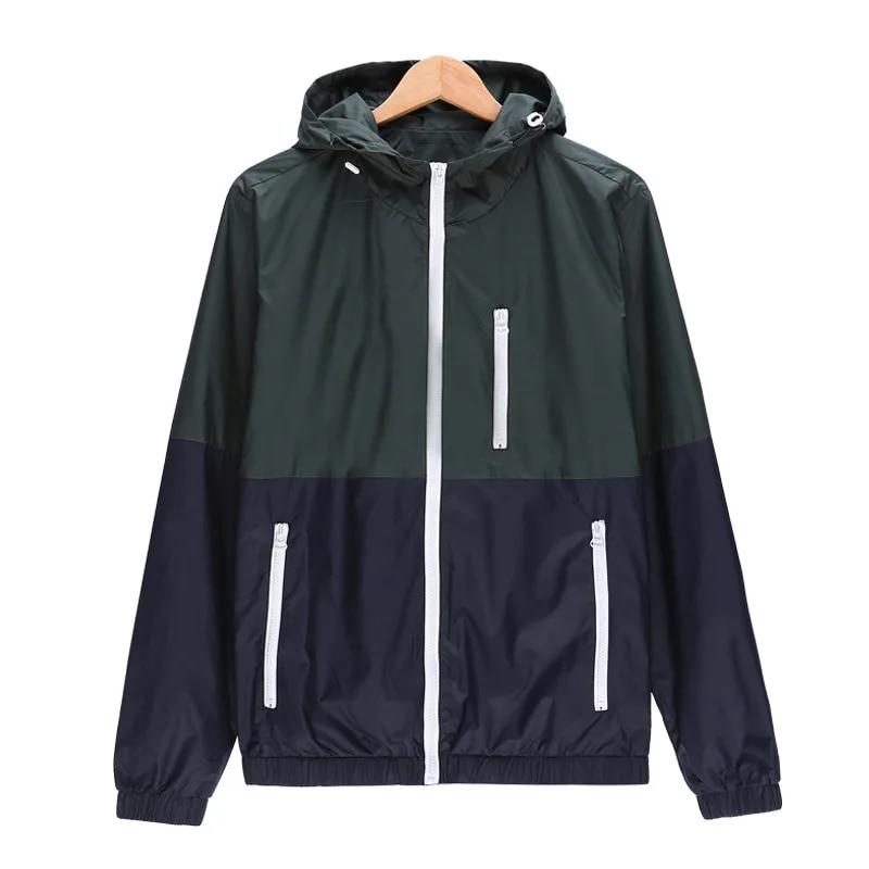 Mens Casual Spring Lightweight Jacket Hooded Clashing Zipper Jacket
