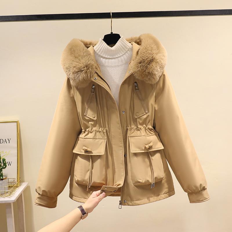 Corner buckle short pie overcome women's new thin cotton clothes fashionable velvet thick fur integrated jacket